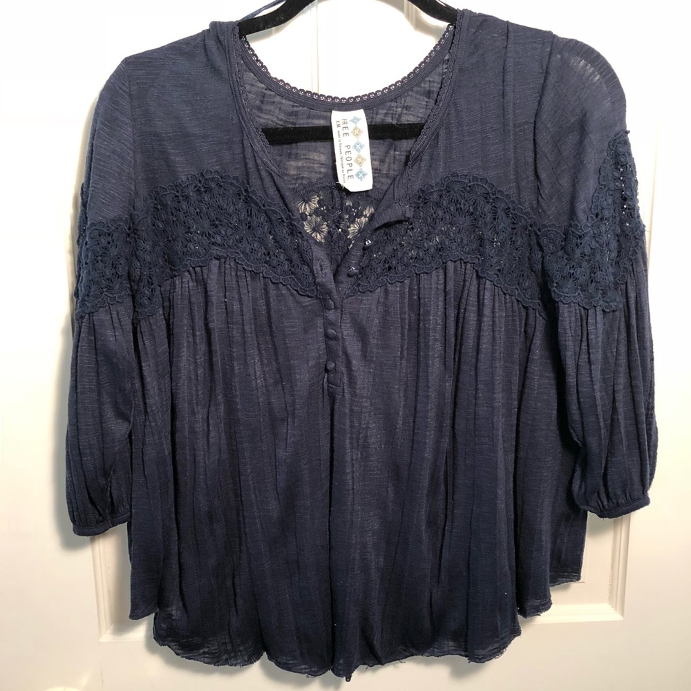 Free People Navy Blouse